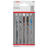 Bosch 5 piece all rounder T-shank jigsaw blade set, imported from the UK