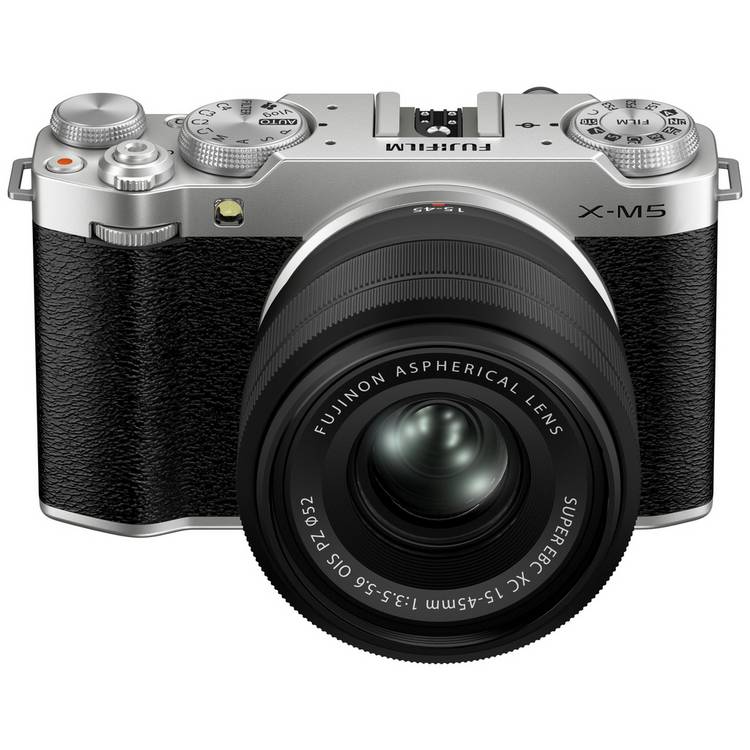 Fujifilm X-M5 mirrorless camera with 15-45mm lens silver, UK version
