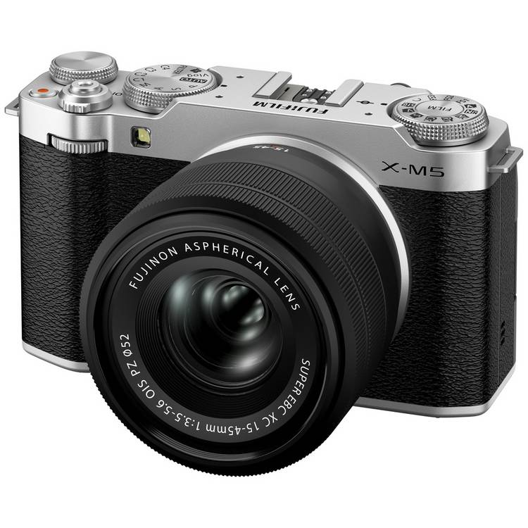 Fujifilm X-M5 mirrorless camera with 15-45mm lens silver, UK version