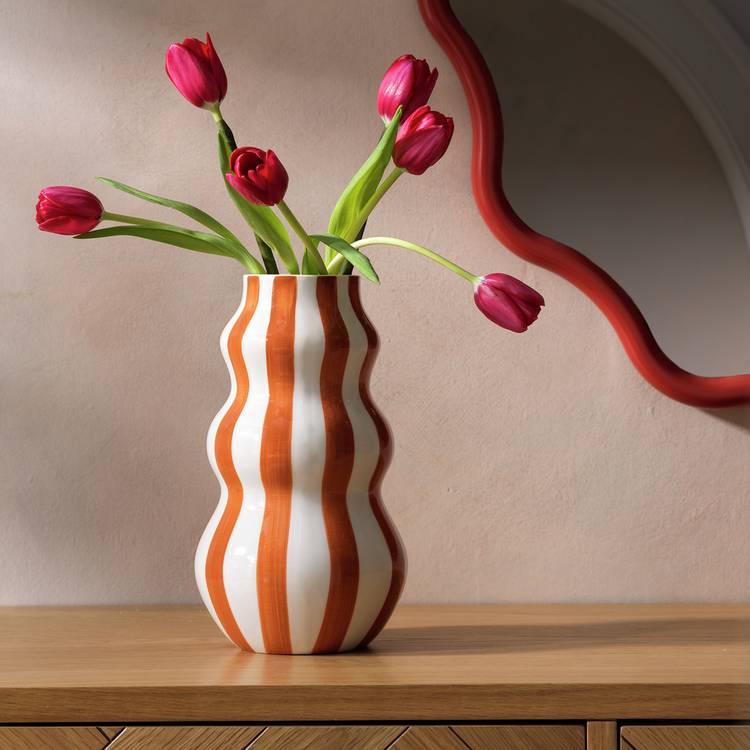 Habitat hand painted stripe vase rust 25cm (British brand)