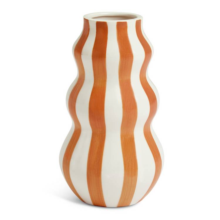 Habitat hand painted stripe vase rust 25cm (British brand)