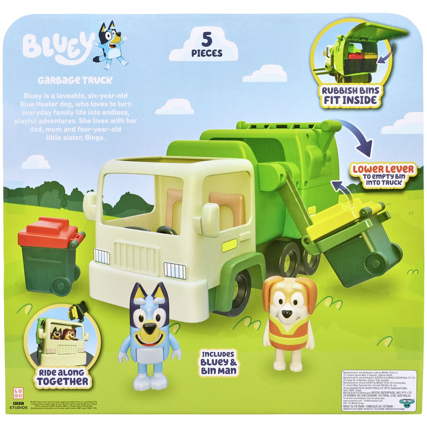 Bluey articulated garbage truck toy with figures (British brand)