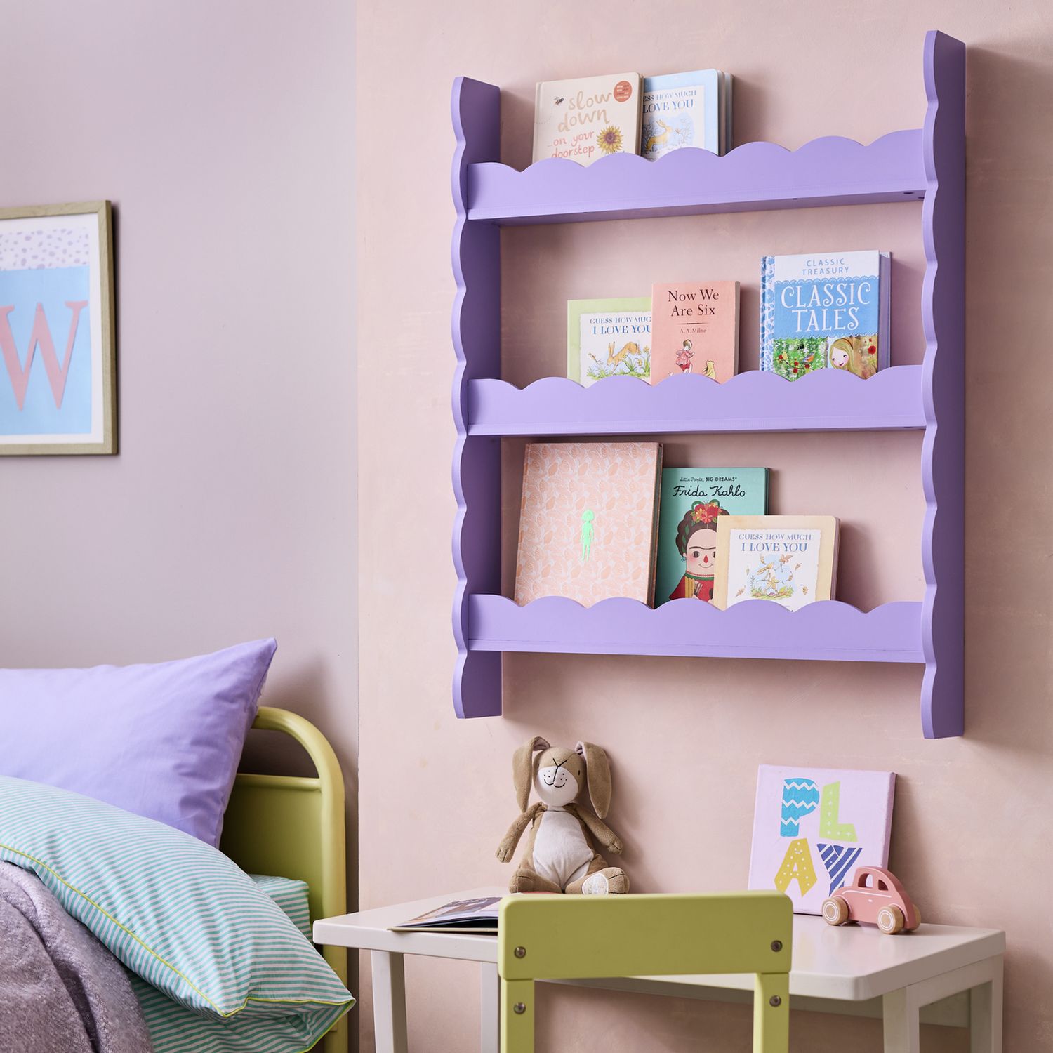 Habitat lilac wavy wall shelf with three shelves (British brand)