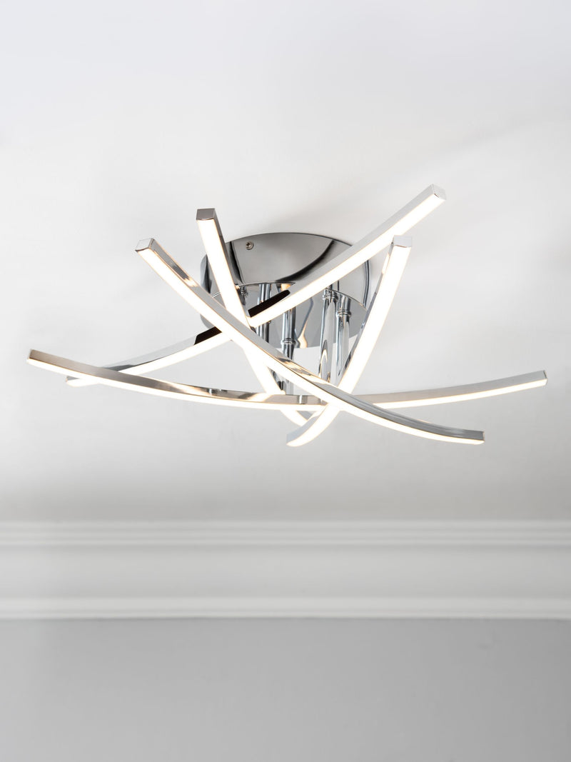 Amari chrome 5 arm flush ceiling light, UK version