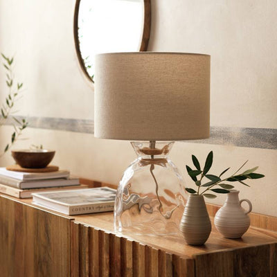 Argos Habitat Vanern Dimple 42cm Glass Table Lamp - Clear & Cream- Buy online at McGrocer