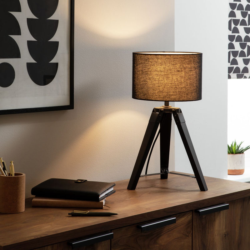 Argos Home Lyle Wooden 46cm Tripod Table Lamp - Black