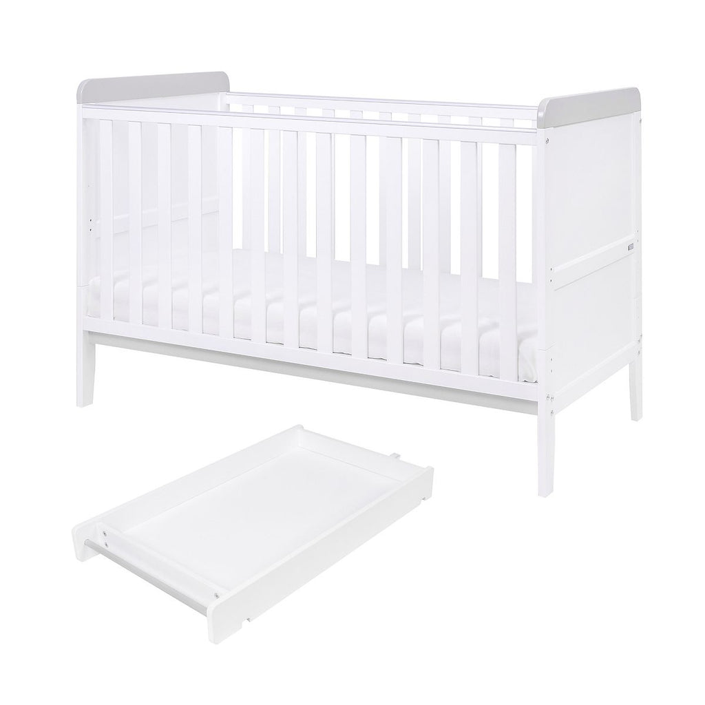 Tutti Bambini Rio Cot Bed with Cot Top Changer & Mattress - White/Dove Grey