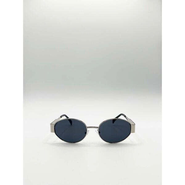 SVNX sunglasses silver grey rounded oval metal frame - British product