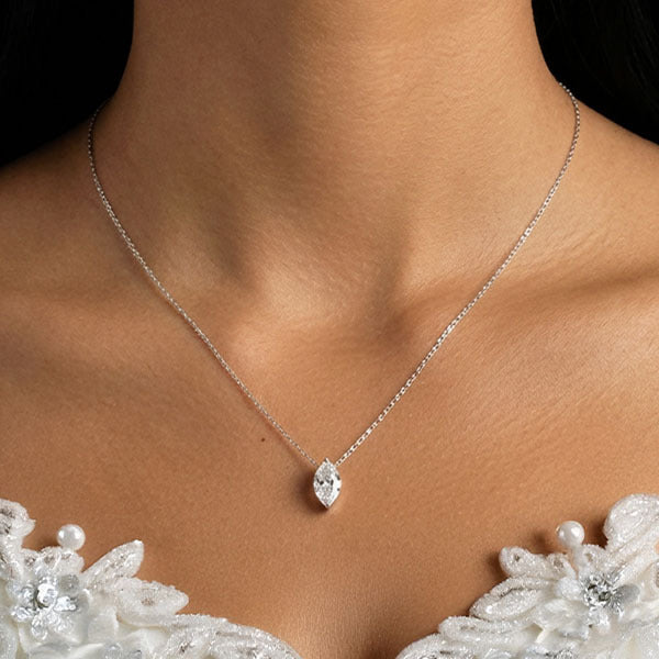 MUCHV Marquise Stone Necklace in 14k Gold or Silver