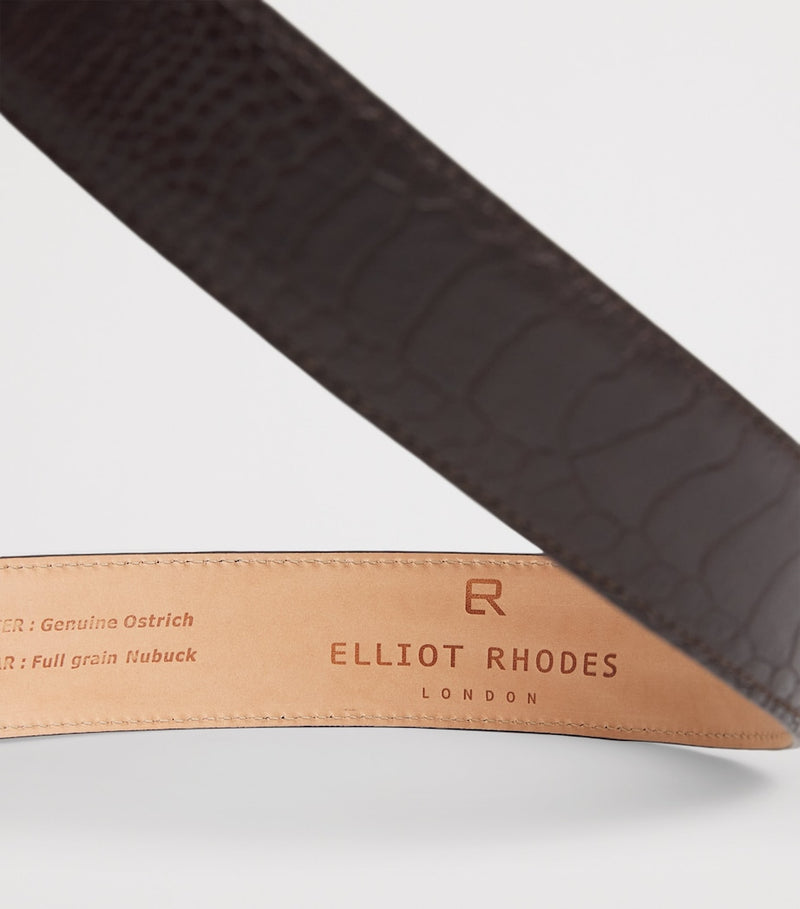Elliot Rhodes ostrich leg leather belt with mottled detailing (British brand)