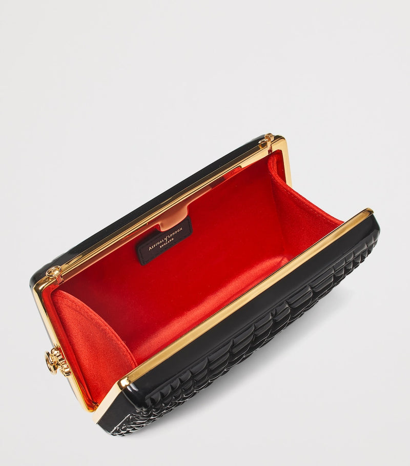 Aspinal of London patent leather croc-embossed Paloma box clutch bag - British product