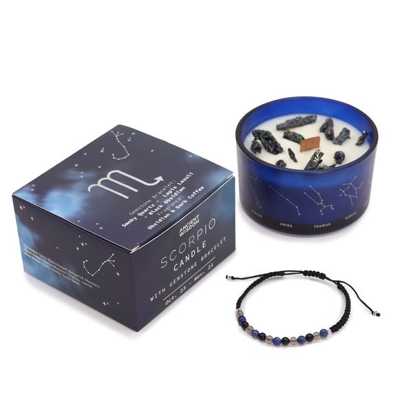 Serenityy Scorpio crystal candle with gemstone bracelet 320g (British brand)