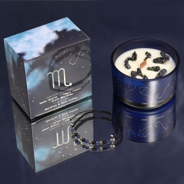 Serenityy Scorpio crystal candle with gemstone bracelet 320g (British brand)