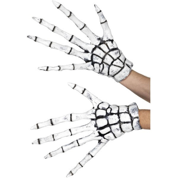 Smiffys skeleton gloves white latex extra long (British brand)