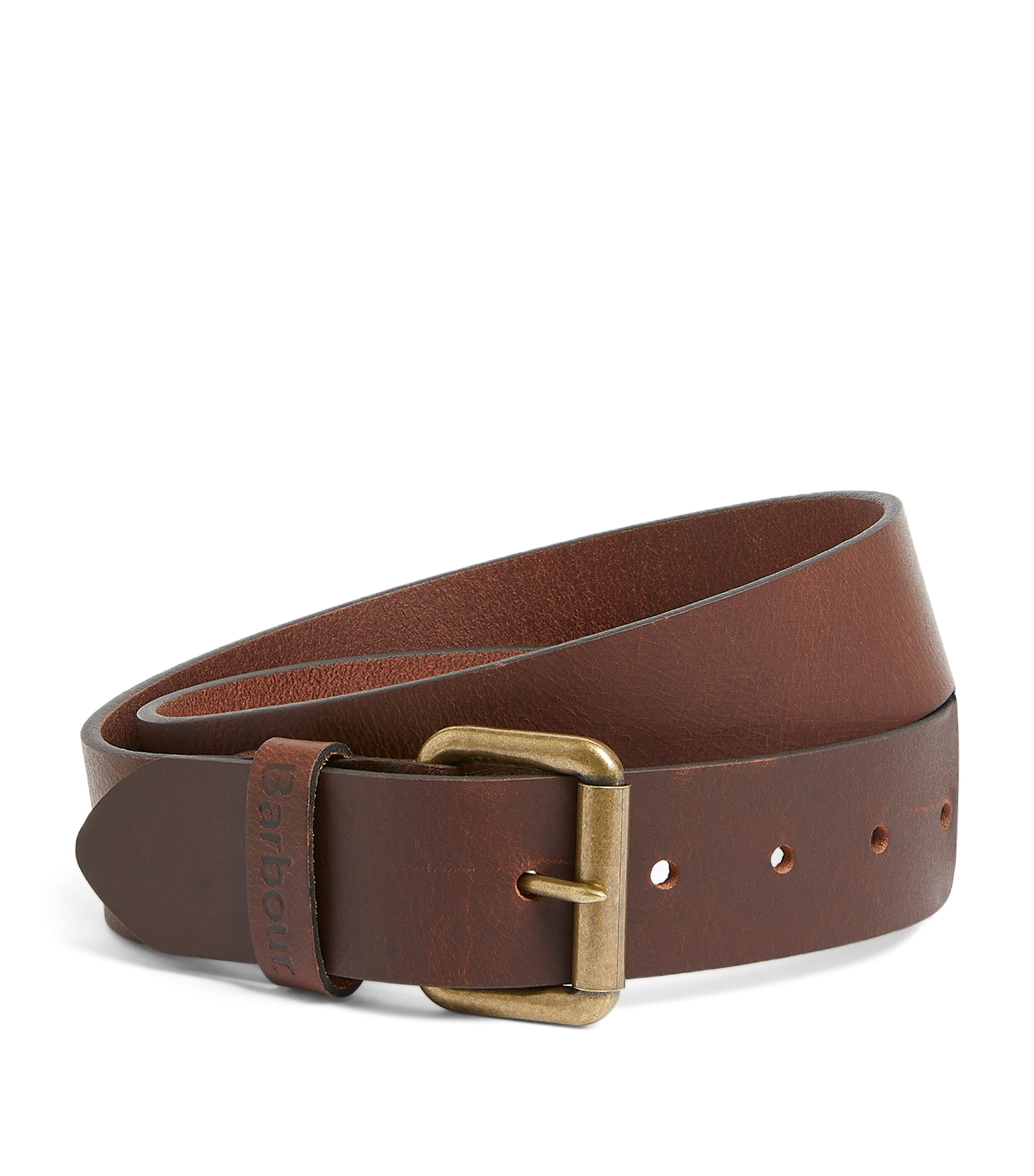 Barbour matte tan leather belt with gold buckle (British brand)