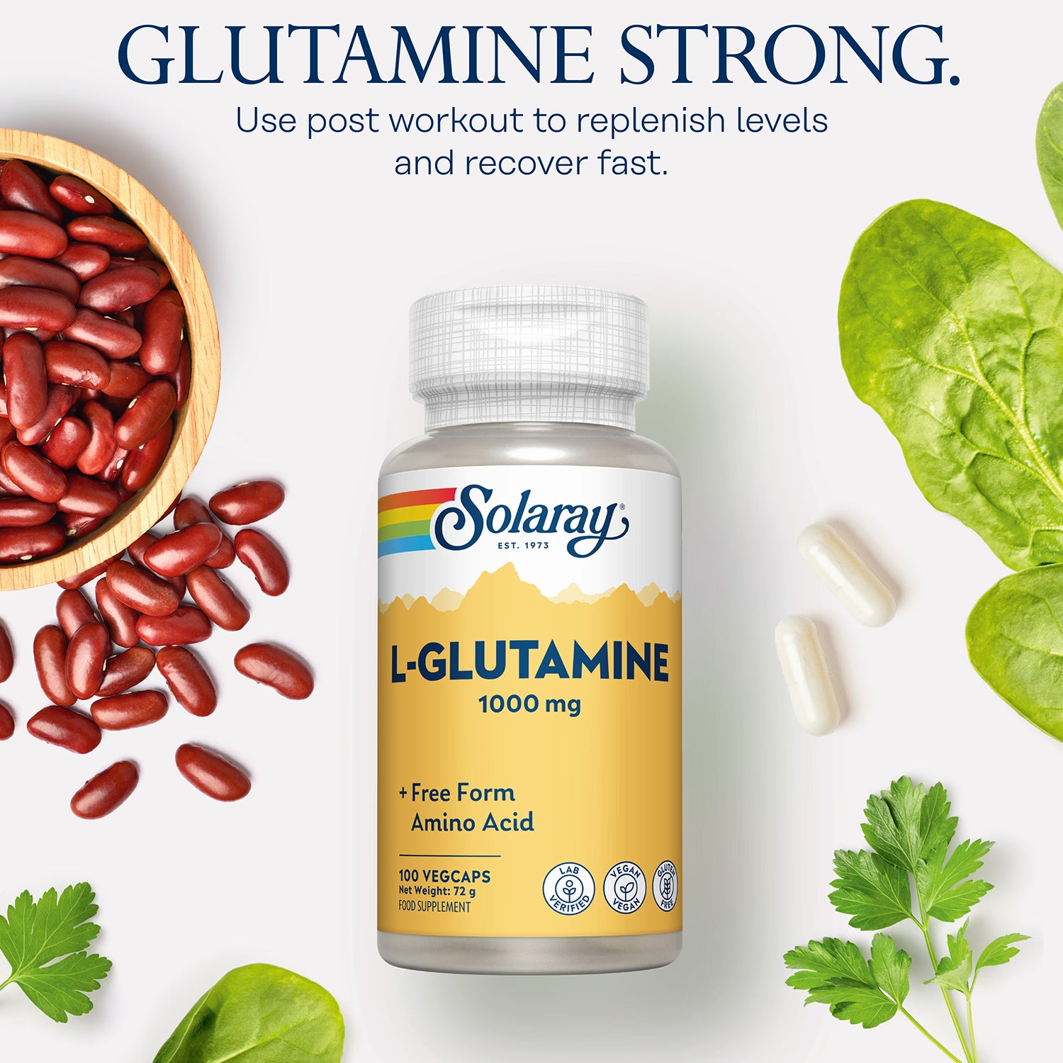 Solaray L-Glutamine 1000mg vegan capsules 100 count (British brand)