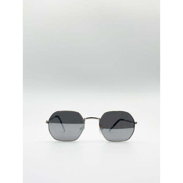 SVNX hexagon metal frame sunglasses with silver mirror lenses (British brand)