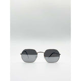 SVNX hexagon metal frame sunglasses with silver mirror lenses (British brand)
