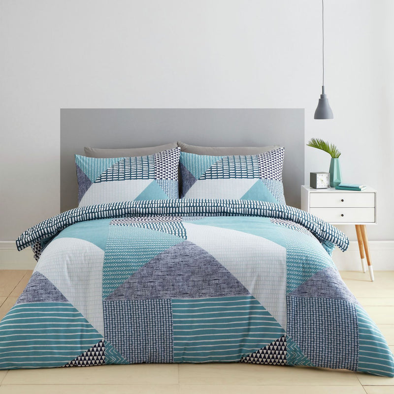 Catherine Lansfield Geometric Shapes Teal Bedding Set- King