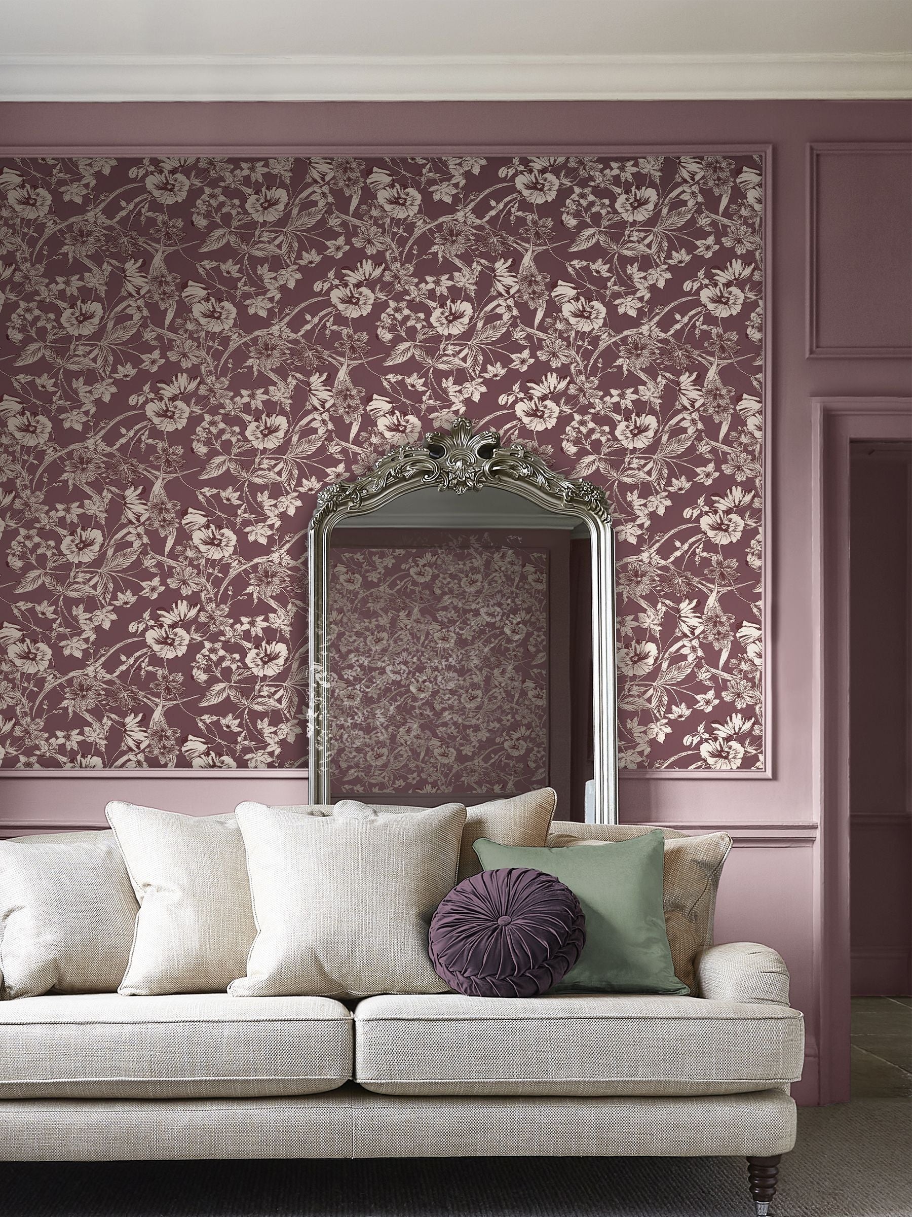 Laura Ashley Summerhill wallpaper sample Pale Blackberry Purple - British product