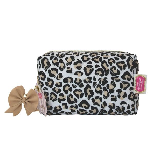 Vintage Leopard Print quilted cosmetic bag, imported from the UK
