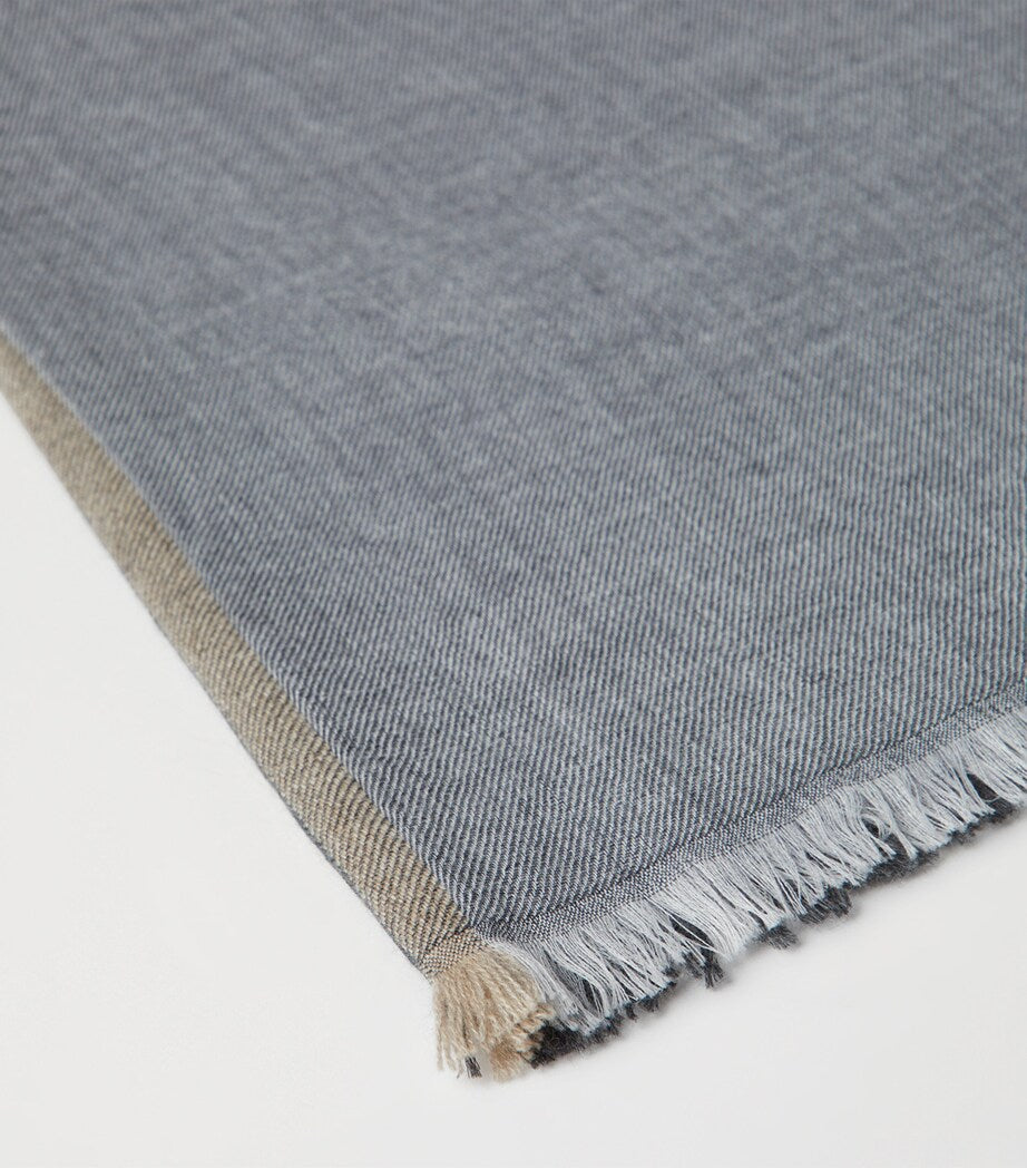 Brunello Cucinelli cashmere-silk colour-block scarf with fringe finish, 180cm x 75cm - British product