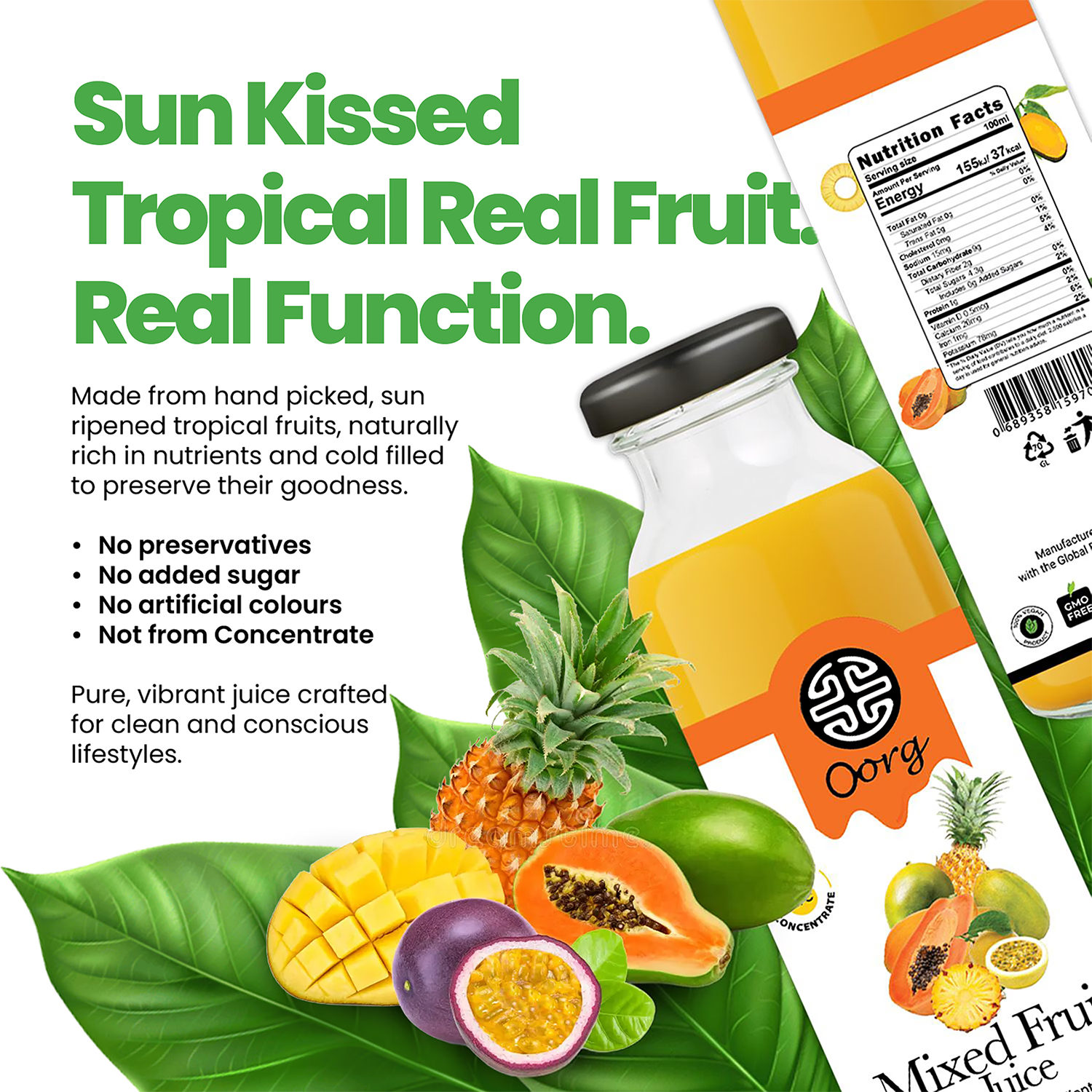 OORG natural mixed fruit juice 250ml pack of 6, imported from the UK
