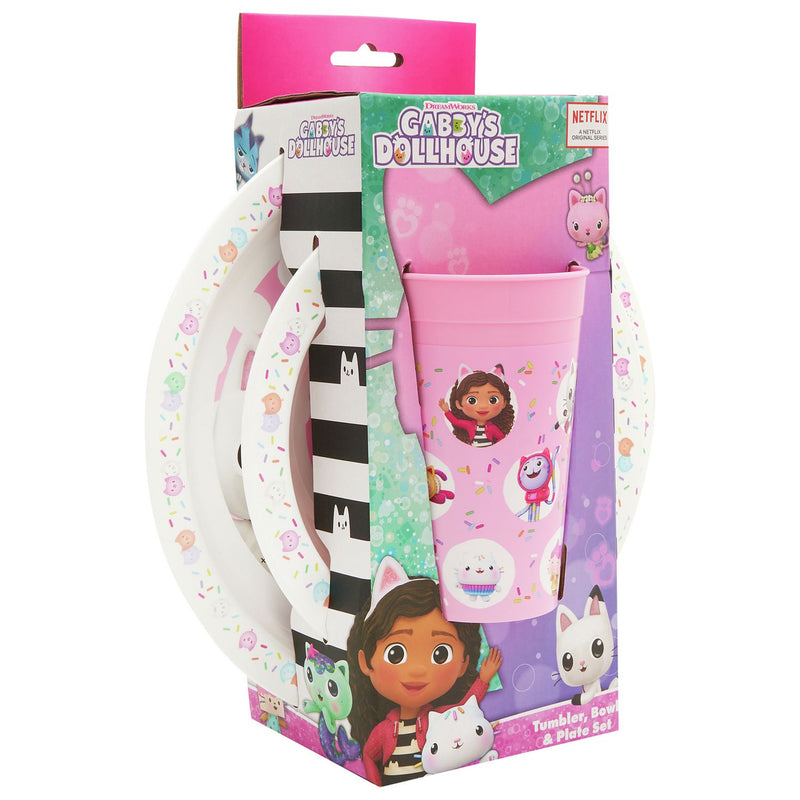 Gabby's Dollhouse pink kids dinner set 3 piece - British product