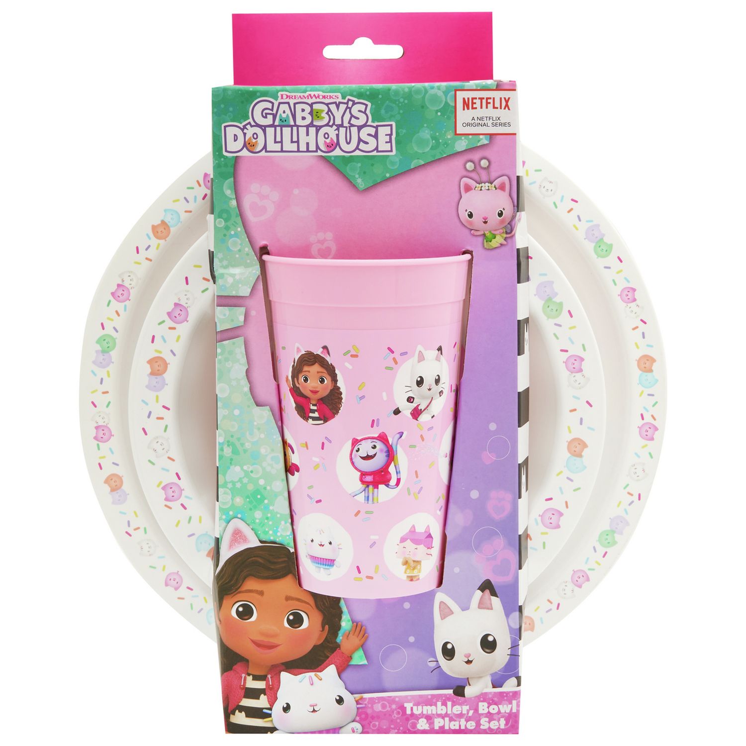 Gabby's Dollhouse pink kids dinner set 3 piece - British product