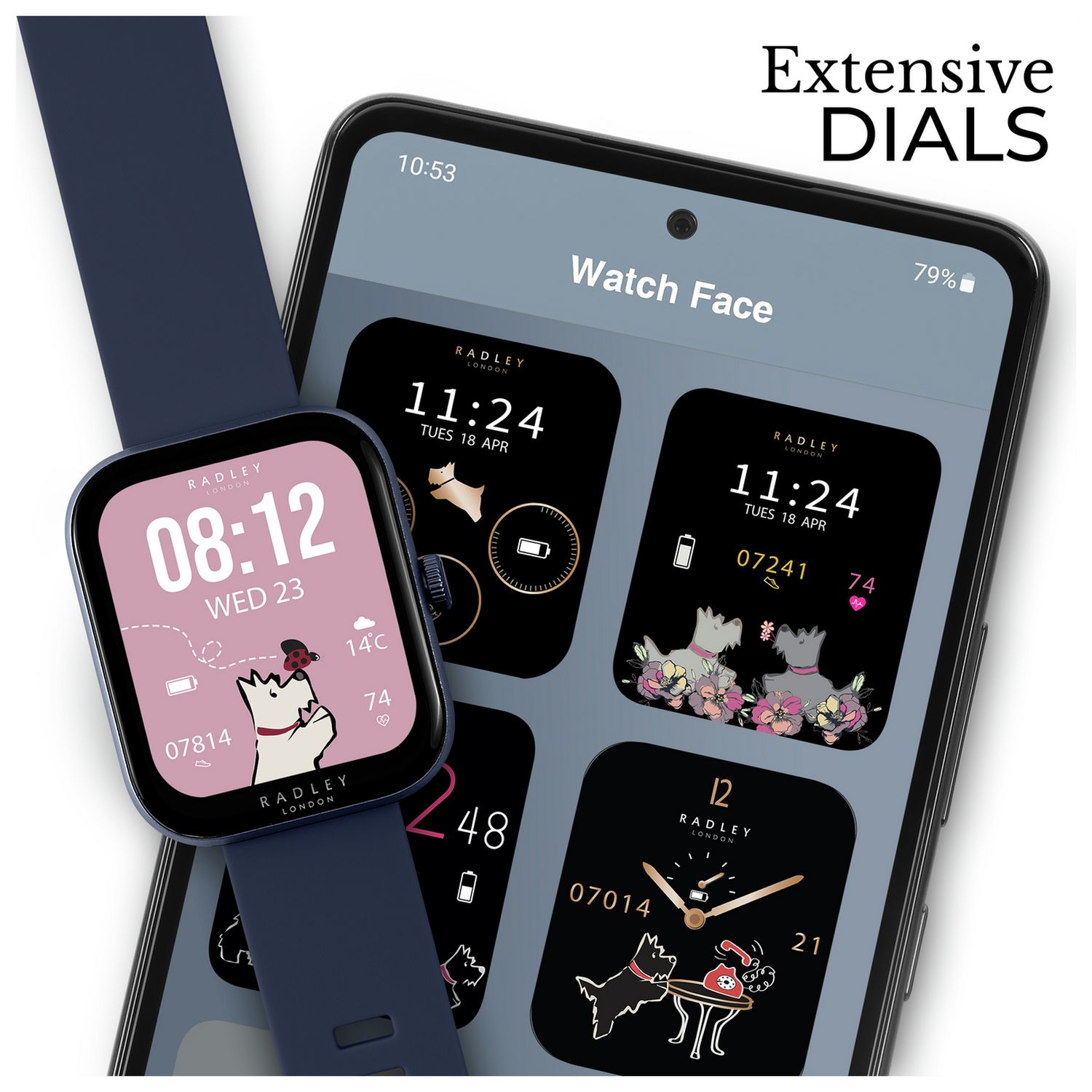 Radley Series 32 smart watch with navy silicone strap - British product