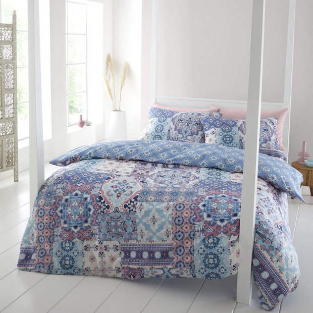 Catherine Lansfield bedding set boho patchwork blue single - British product