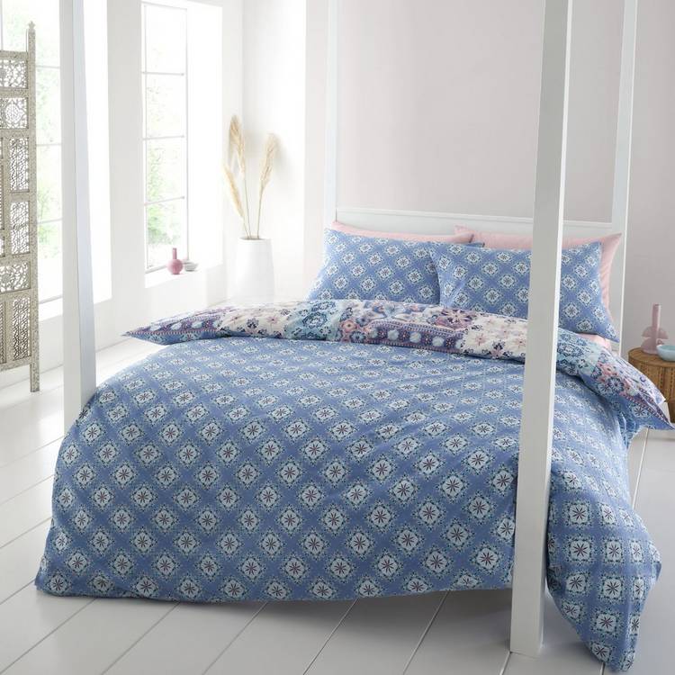 Catherine Lansfield bedding set boho patchwork blue single - British product