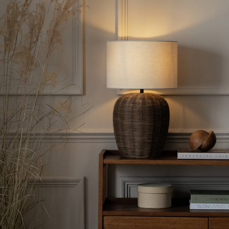 Habitat Wicker Pear natural rattan table lamp 49cm, UK version