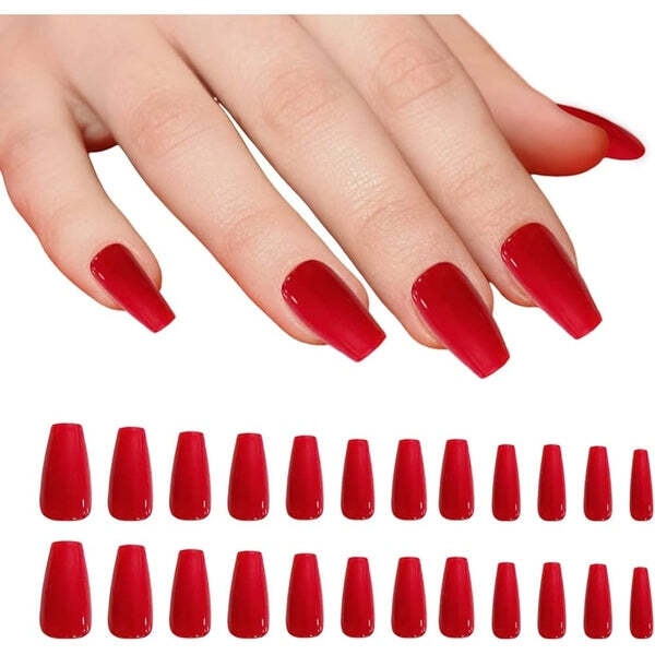 Murrays false nails solid colour red 24 nails, UK version