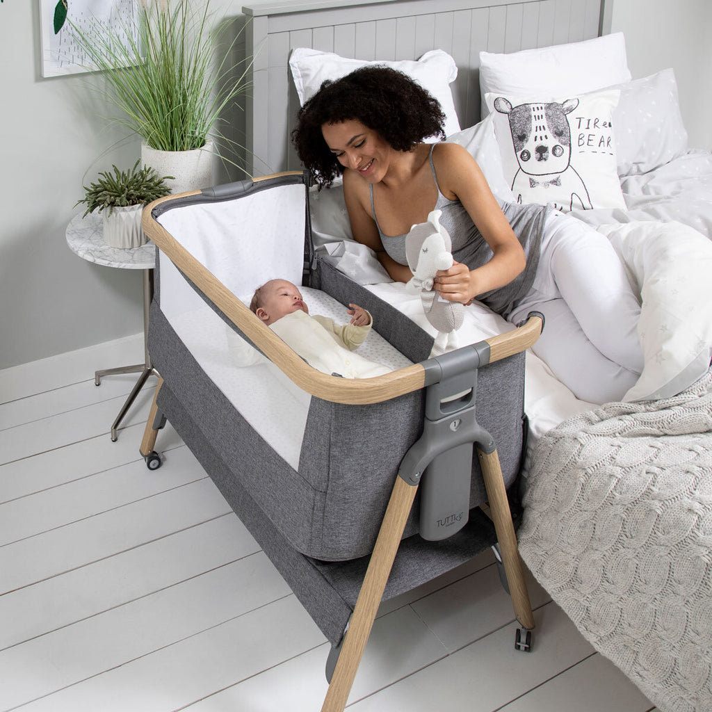 Tutti Bambini CoZee Air Bedside Rocking Crib, Oak & Charcoal