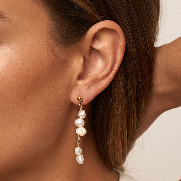 MUCHV gold pearl drop earrings 4.5cm (British brand)