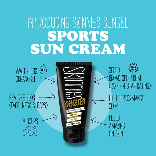 Skinnies SPF 50+ Sunscreen Sungel Conquer Vegan   100ml GOODS M&S   