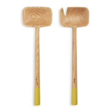 Habitat x Scion oak wood salad servers with yellow handles - British product