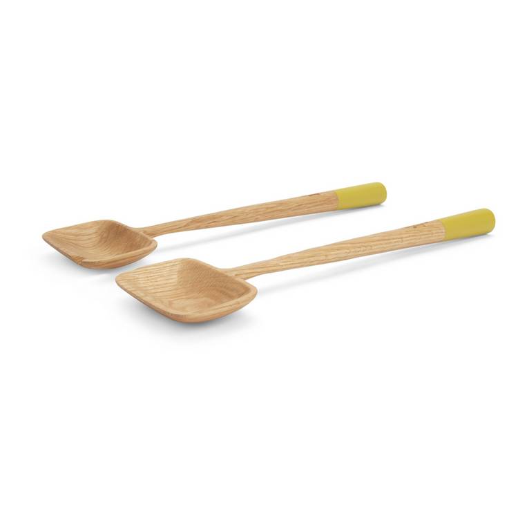 Habitat x Scion oak wood salad servers with yellow handles - British product