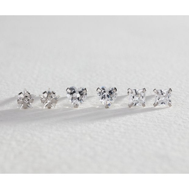 Revere sterling silver cubic zirconia stud earrings set of 3, imported from the UK