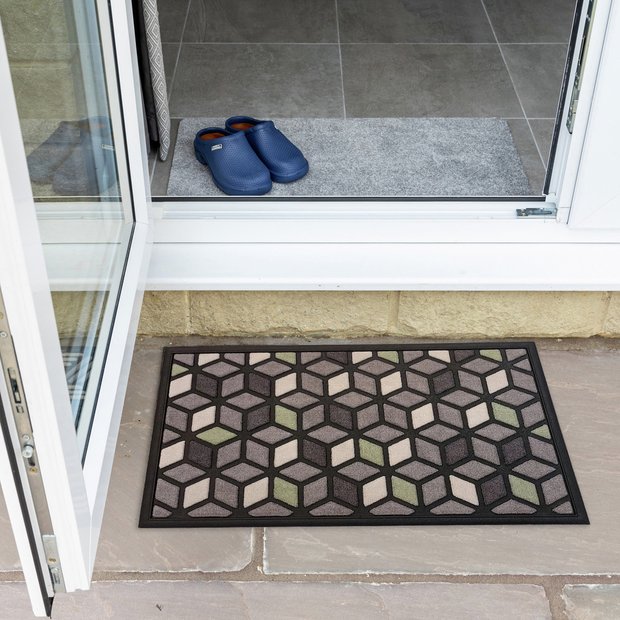 Mighty Mats geometric black cut pile doormat 45x75cm, UK version