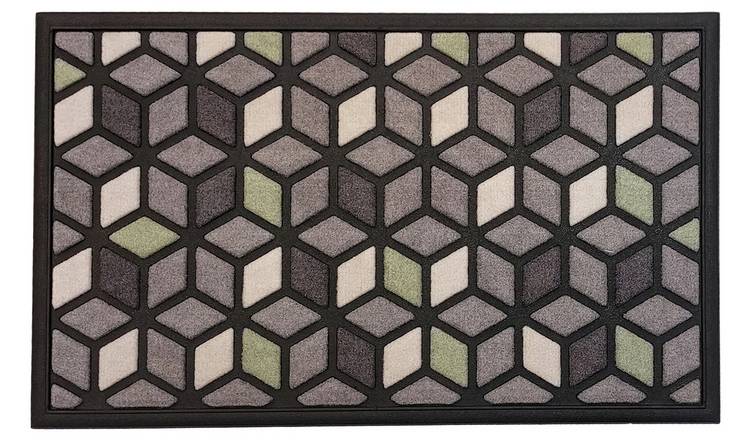 Primeur Geometric Scrape & Sorb Black Cut Pile Doormat GOODS Argos