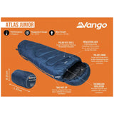 Vango kids sleeping bag blue 250GS, UK version
