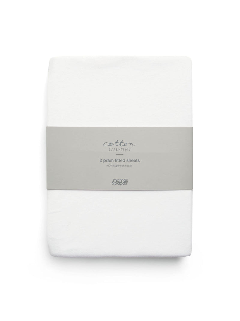 Mamas & Papas 2 Pack White Fitted Pram 100% Cotton Moses Sheets