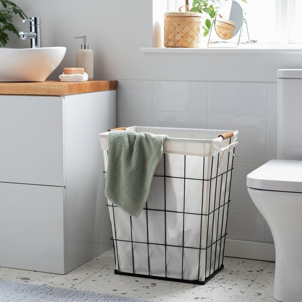 Habitat white industrial laundry basket 60 litre - British product
