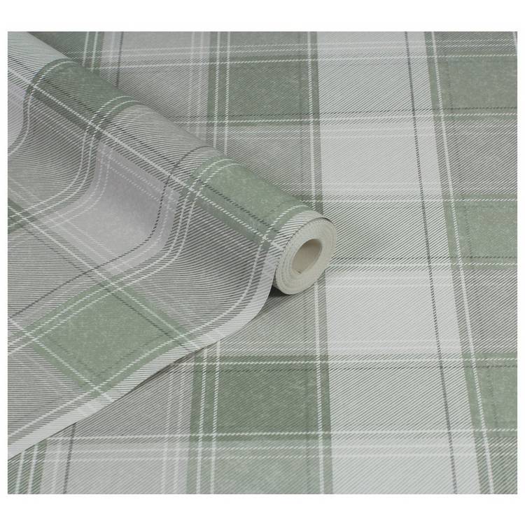 Arthouse check green textured wallpaper roll (British brand)