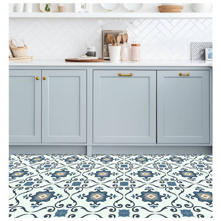 Arthouse blue motif floor tile, UK version