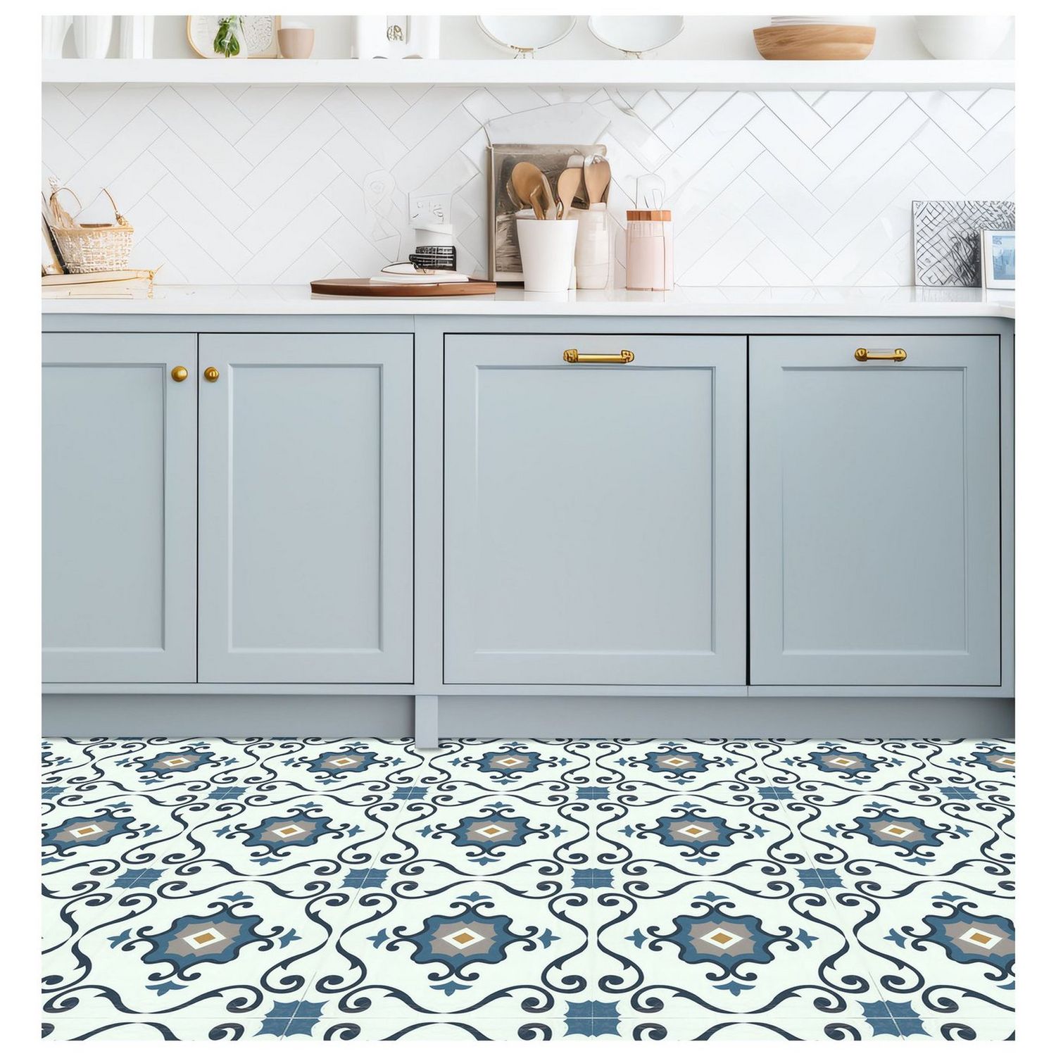 Arthouse blue motif floor tile, UK version