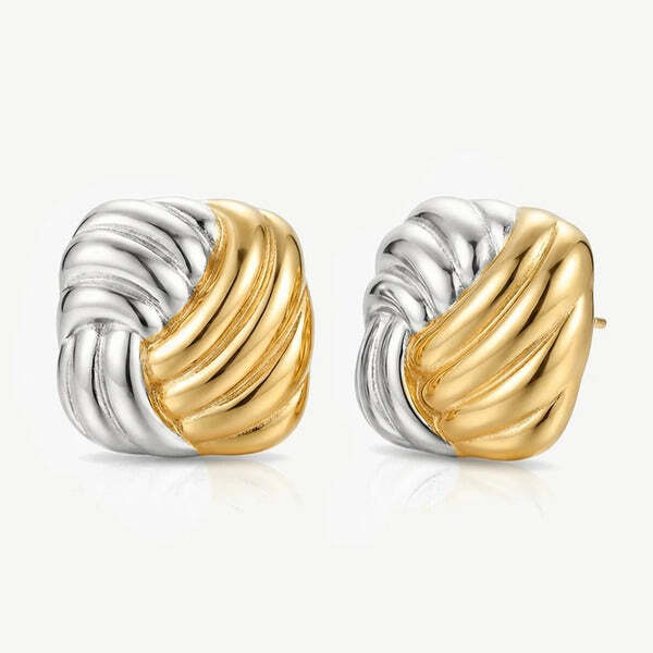 MUCHV gold and silver twisted square stud earrings, imported from the UK
