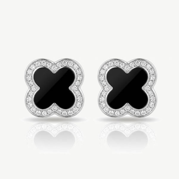 MUCHV sterling silver black clover stud earrings (British brand)